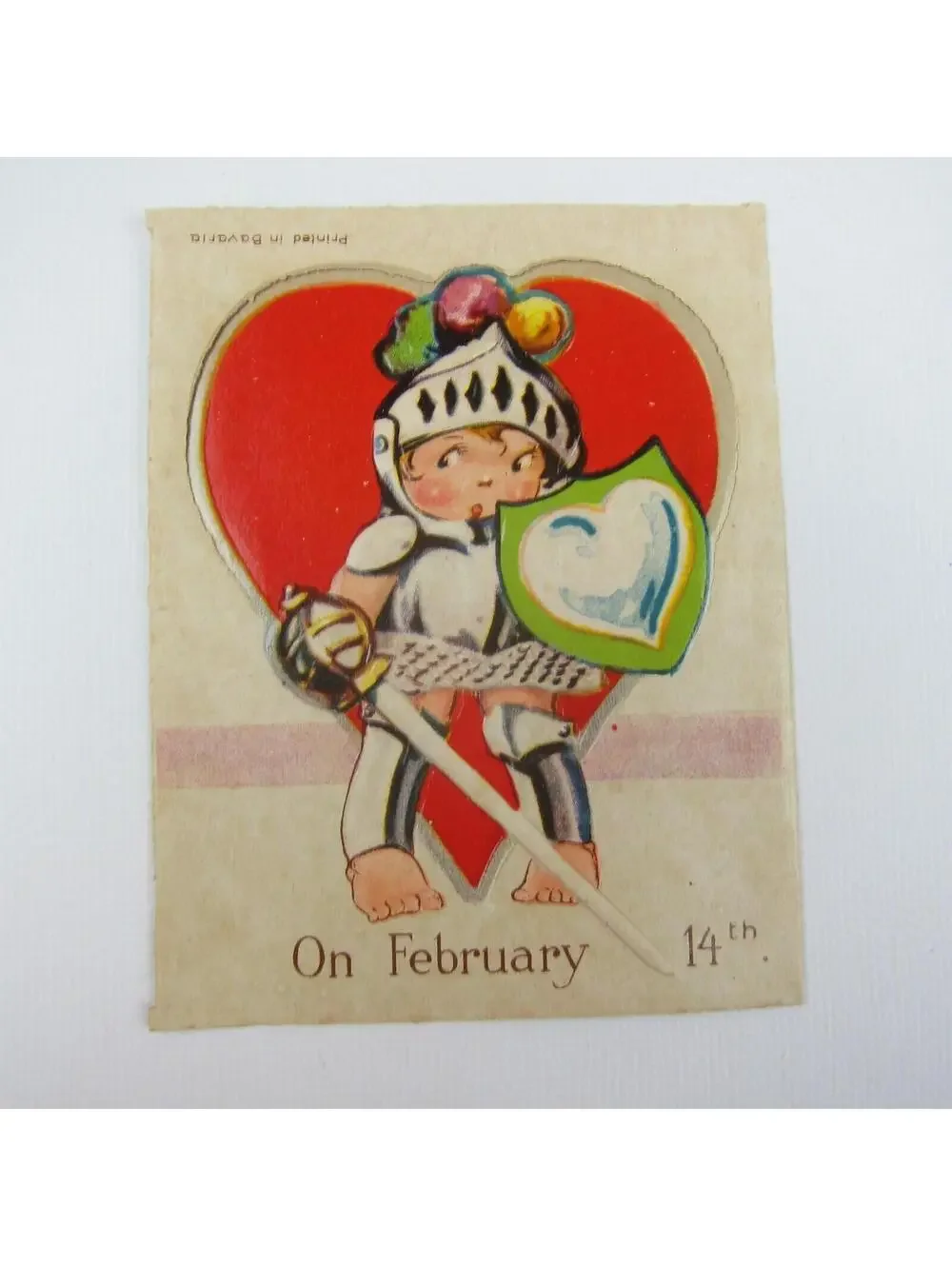 Vintage Valentine Card Cutout Stand Up Boy Knight Armor Sword Bavaria UNSIGNED